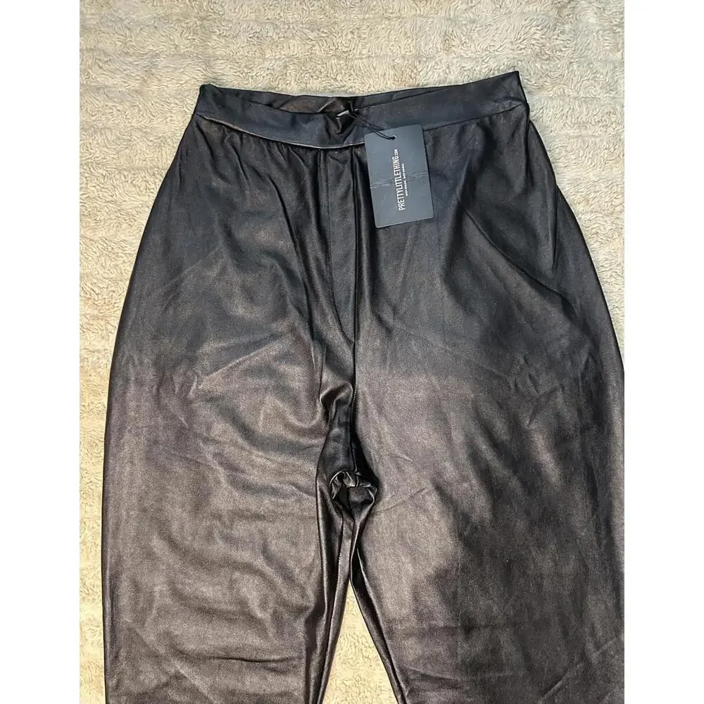 PrettyLittleThings vegan leather high-waisted flared pants/leggings Size 10